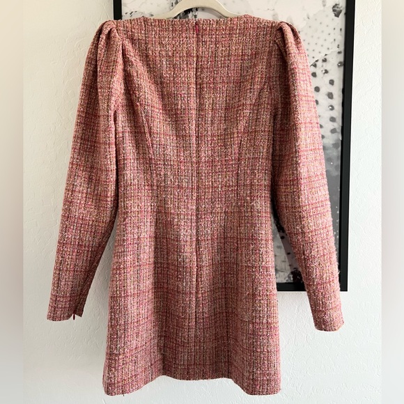 NWT Lovers and Friends Amira Tweed Wool Blend Pink Long Sleeve Mini Dress - Picture 6 of 12